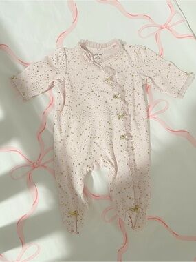Little Me Pink Footie with Gold Star Print and Ruffles